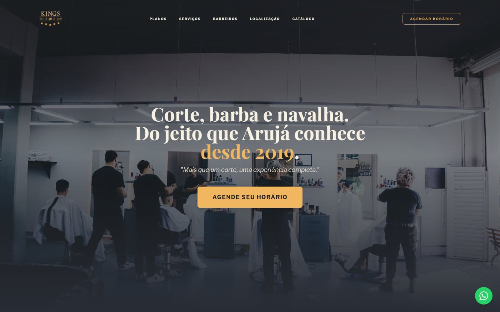 Barbearia Kings: página inicial do site, desenvolvido pela GL CODING
