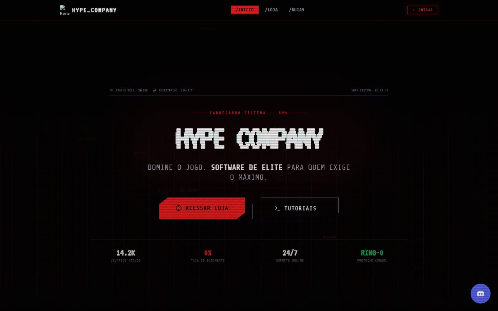 Hype Company: página inicial do site, desenvolvido pela GL CODING