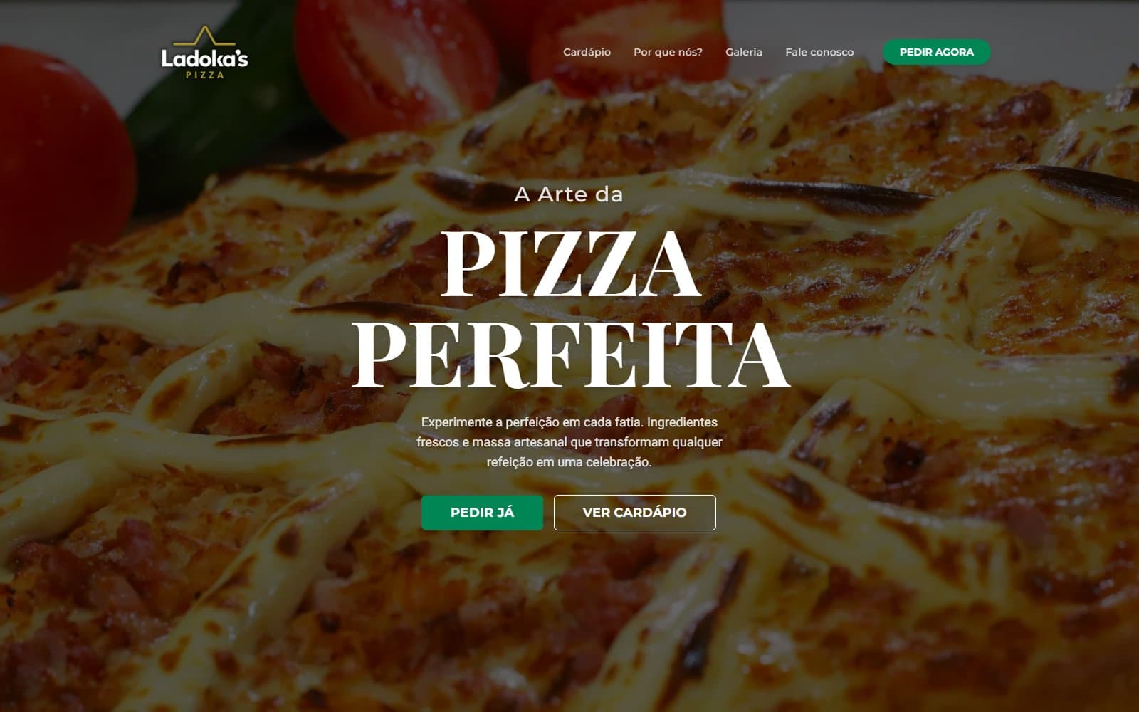 Página inicial do site Ladokas Pizza