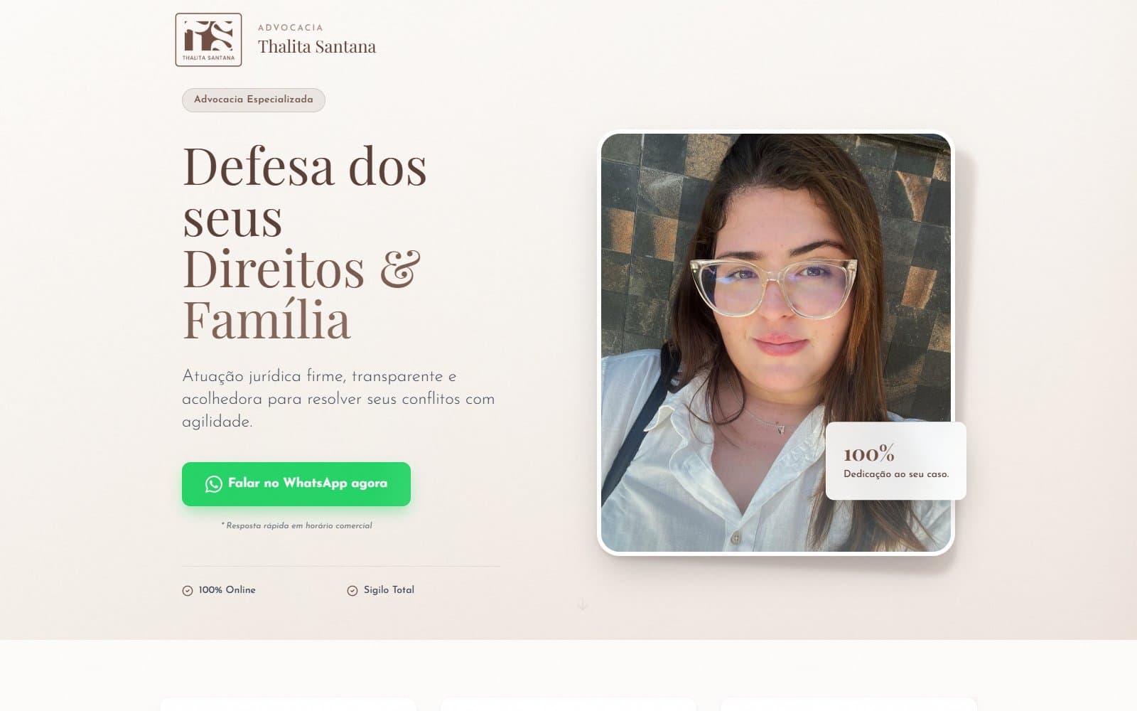 Página inicial do site Advogada Thalita Santana
