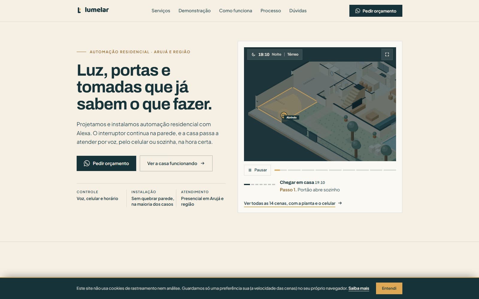Página inicial do site Lumelar Automação