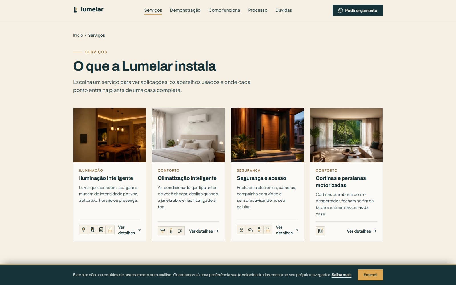 Página de serviços da Lumelar Automação